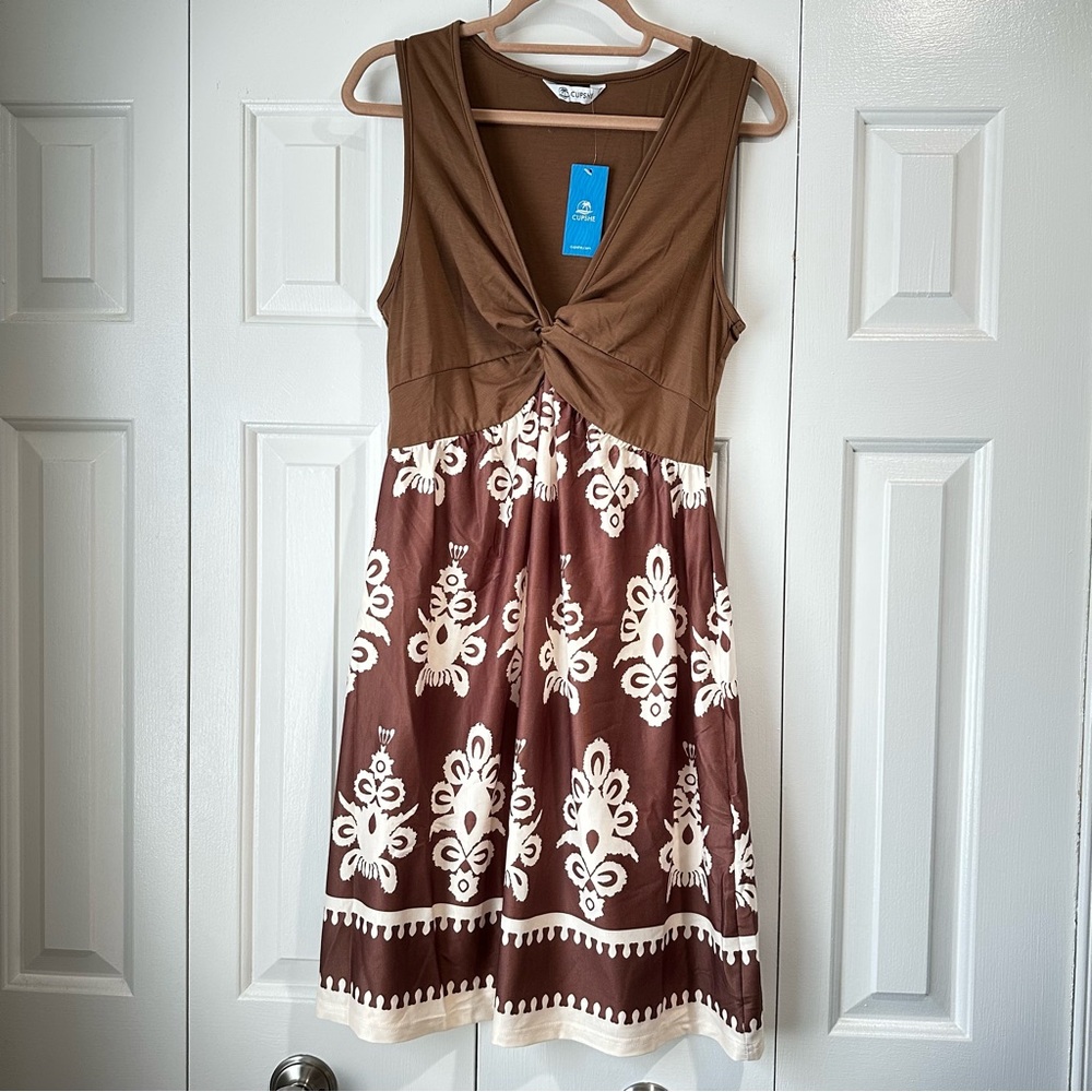 Cupshe Brown and White Bobo Style Swim Coverup Size Large - Picture 4 of 14